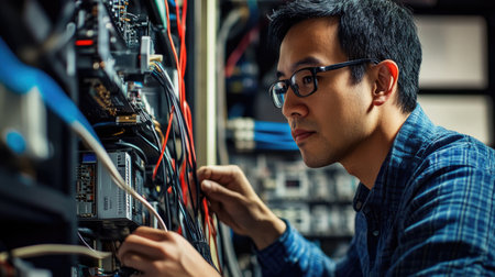 Engineer working in the network server room. Electrical engineer concept.の素材