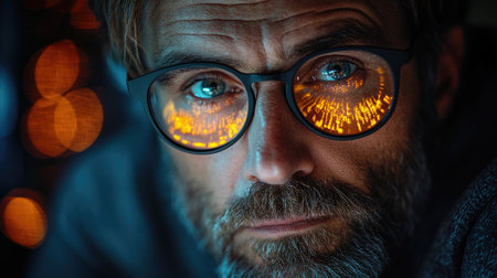 Portrait of a bearded man in glasses. Close-up.の素材