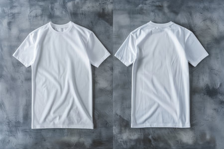 White t-shirt mockup on concrete background, front and back viewの素材