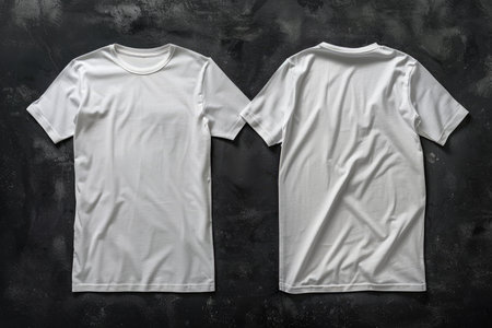 White t-shirt mockup on black background, front and back viewの素材