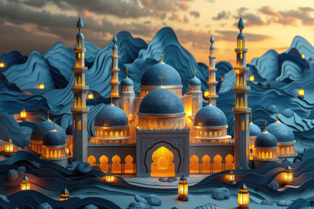 3d illustration of a mosque on the background of the blue skyの素材
