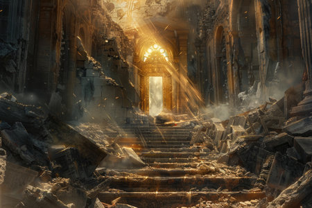 Ruins of an old church. 3D rendering. Computer digital drawing.の素材