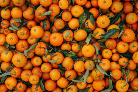 Fresh tangerines for sale at the market, closeup of photoの素材