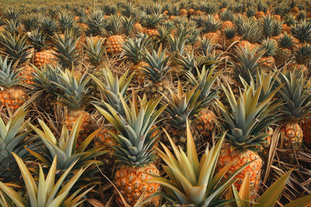 Pineapples growing in a field in the south of Spainの素材