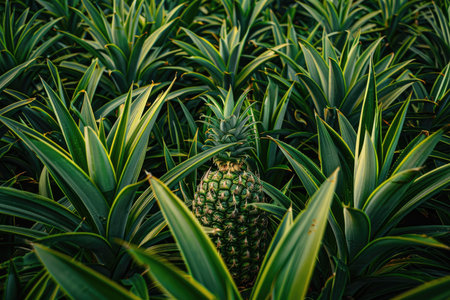 Pineapple growing in the garden. Pineapple farm in Thailand.の素材