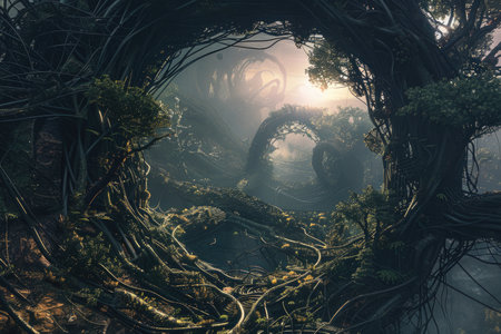 Fantasy alien planet. 3d rendering digital illustration. Computer digital drawing.の素材