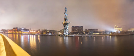 Wide angle soften edge view of Peter the Great monument in Moscowの写真素材