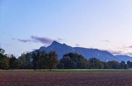 Austrian Alps under autumn dramatic sky in Salzburg 