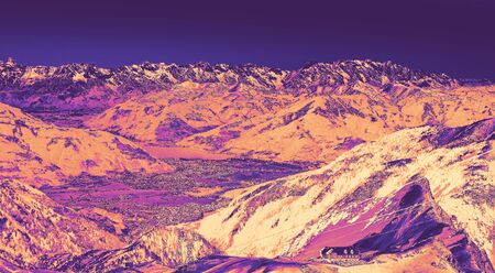 Color gradient background from aerial view of winter slope of Austrian sunny Alps