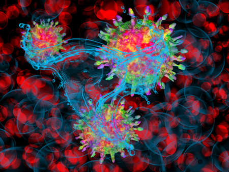 Concept of health care in epidemic time: washing up the COVID 19 virus with water and soap bubbles on abstract backgroundの写真素材