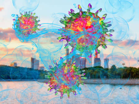 Concept of health care in epidemic time: washing up the COVID 19 virus with water and soap bubbles...