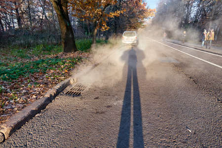 Steam cloud in the campus of famous university in Moscowの写真素材