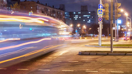 Light tracers on road in night Moscowの写真素材