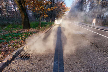 Steam cloud in the campus of famous university in Moscowの写真素材