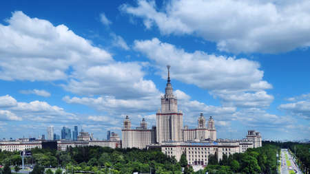 Moscow, Russia - August 12 2021: Campus buildings of famous Moscow university under dramatic cloudy sky in summerのeditorial素材