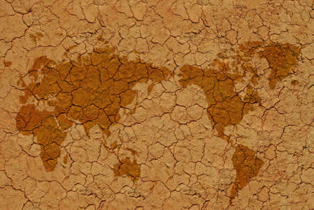 Image of dried soil with flat world mapの写真素材