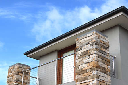 Modern architecture exterior details over blue sky with copy space