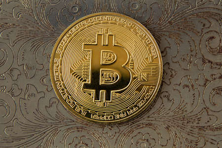 Bit coin close up with ornaments backgroundの写真素材