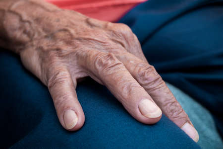 The old woman's hands, selective focusの写真素材