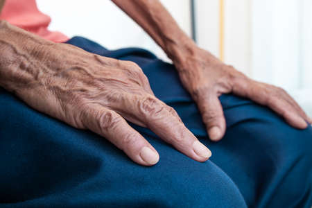 The old woman's hands, selective focusの写真素材