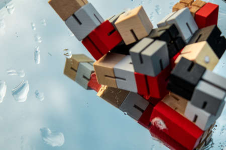 Reflection of an abstract object, a constructor in the mirror on the beachの写真素材