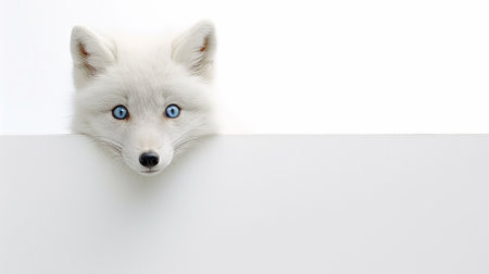 Portrait of a cute Siberian fox with blue eyes on a white backgroundの素材