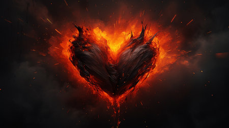 Valentine's day background with heart shape made of fire and smokeの素材
