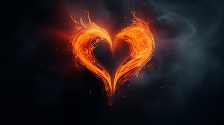 Burning heart on black background. Valentine's day concept. 3D renderingの素材