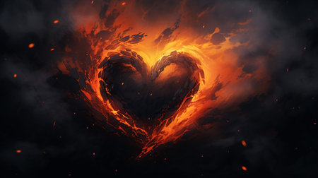 Burning heart on a dark background. 3d rendering, 3d illustration.の素材