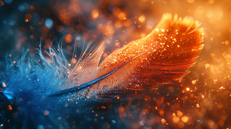 Beautiful color feather on bokeh background, close up.の素材