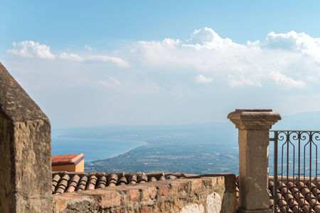 View of Castelmola very beautiful town in Sicilyの写真素材