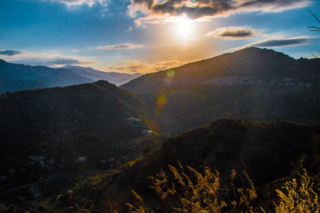 Dramatic panorama at sunset in eastern Sicilyの写真素材