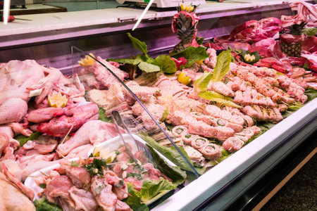 Meats and prepared Italian craft butcher Sicilianの写真素材