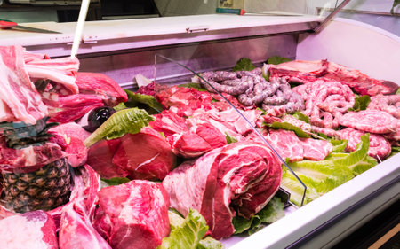 Meats and prepared Italian craft butcher Sicilianの写真素材