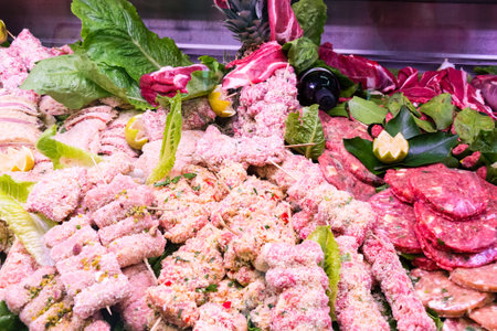 Meats and prepared Italian craft butcher Sicilianの写真素材