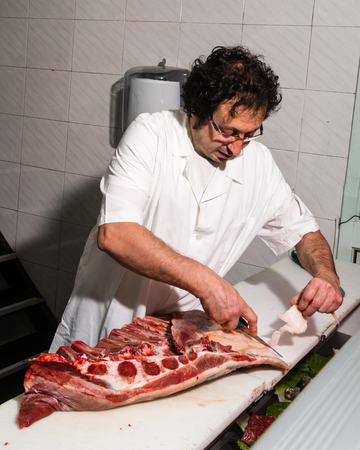 True Sicilian butcher to work in Riposto Cataniaの写真素材