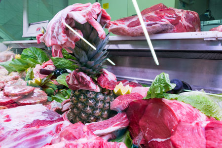 Meats and prepared Italian craft butcher Sicilianの写真素材