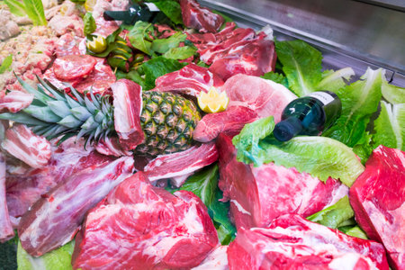 Meats and prepared Italian craft butcher Sicilianの写真素材