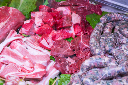 Meats and prepared Italian craft butcher Sicilianの写真素材