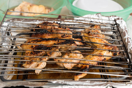 roast chicken during village festival in Sicilyの写真素材