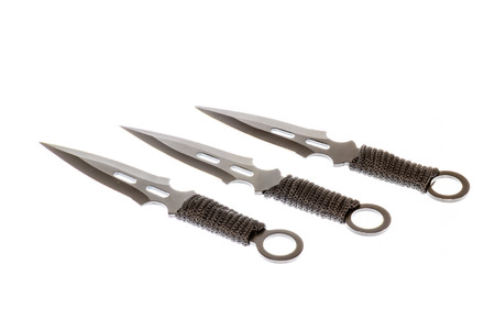 Throwing knives metal made with paracord blackの写真素材