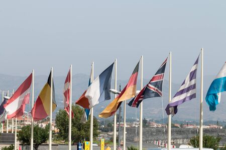 Group of flags representing the main European countriesの写真素材
