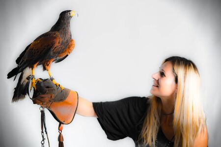 Woman and buzzardの写真素材