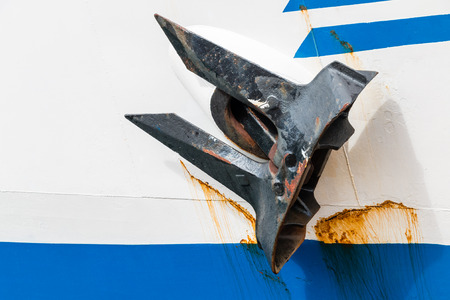 Ship anchor on ferry boat in Messina Sicilyの写真素材