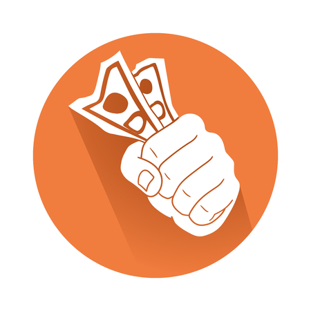 Hand with money illustration in round colored background.のイラスト素材