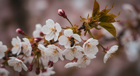 cherry blossom in spring time, close-up photo with shallow depth of fieldの素材