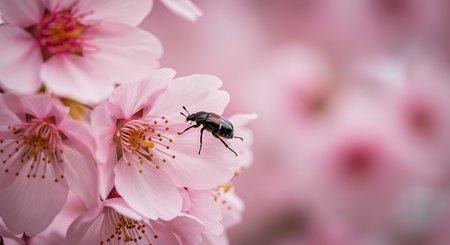 Cherry blossoms and beetle in spring. Cherry blossom.の素材