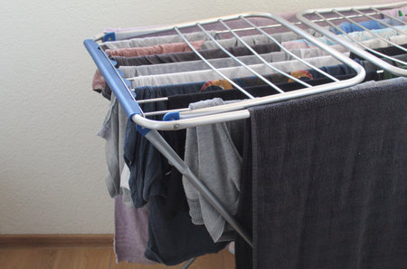 Laundry drying on a hanger, side view