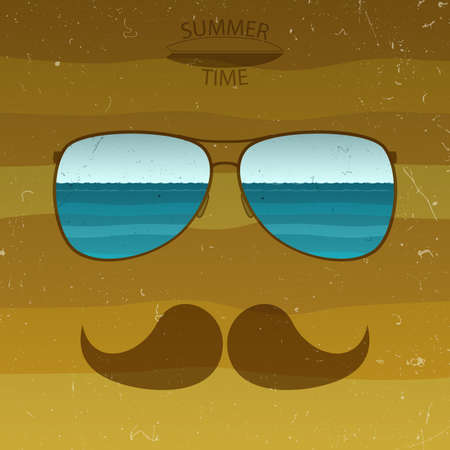 Glasses with reflection Sea. Summer backgroundのイラスト素材