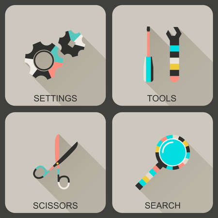 Modern flat icons with long shadows. Tools icons set.のイラスト素材